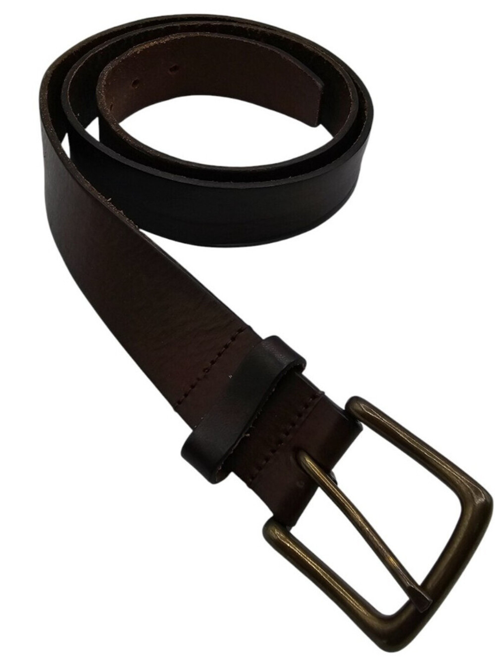 Eddie Bauer Mens Sz XL All Leather Belt Dark Brown w/ Gold Buckle